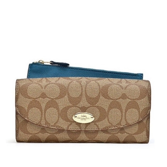 Coach- Signature C Evenlope Wallet-Clutch Duo- (Khaki/ Blue 💙🤎) - Picture 1 of 8